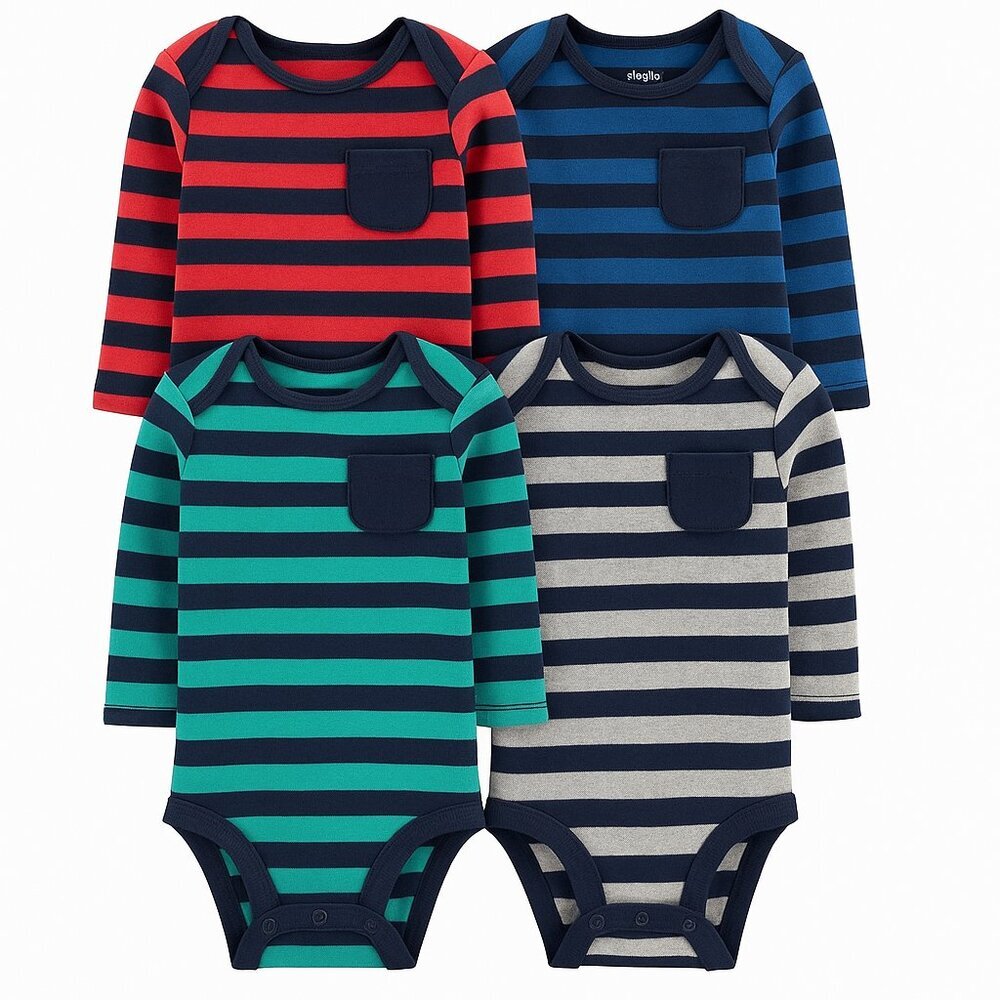 3/$20 Bundle • Carter’s Baby Boys 4-Pack Striped Long Sleeve Bodysuits Newborn